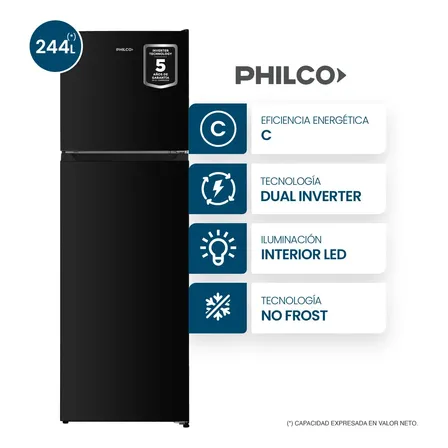 Heladera No Frost Philco Inverter NPHNT267NI 244L Negro