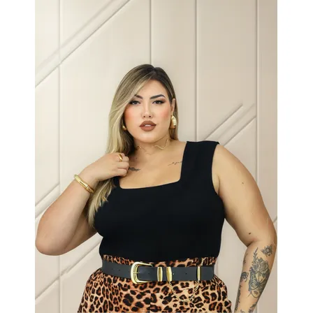 Blusa Feminina Regata Plus Size Alça Larga Básica Casual
