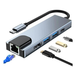 . Adaptador De Hub 5 Em 1 Hdmi, 2x Usb, Usb-c, Lan . Adaptador De Hub 5 Em 1 Hdmi, 2x Usb, Usb-c, Lan