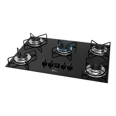 Cooktop A Gás Fischer 5 Bocas Fit Line Trempe Esmaltada Aramado Preto 127/220v