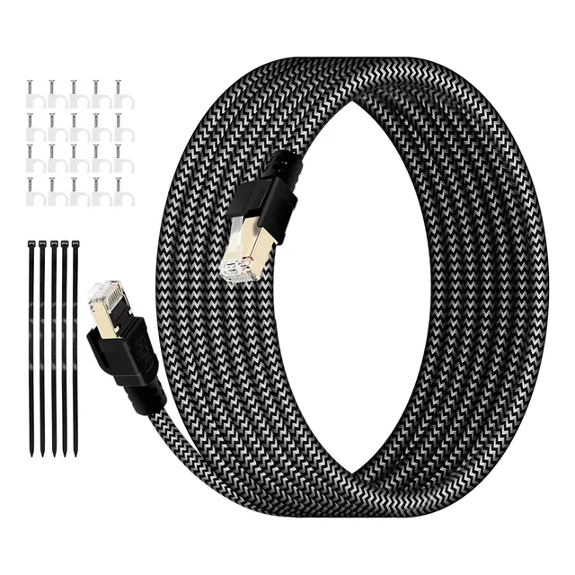 Cable Negro 30mts Categoría Cat8 Sftp Rj45 Ethernet Internet