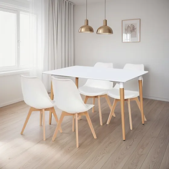 Mesa Nordica Tulip 120x80 Madera Laqueada + 4 Sillas Tulip