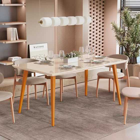 Mesa De Jantar 8 Lugares 160x90 Com Tampo De Vidro Off White