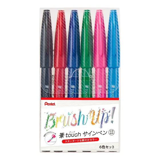 Boligrafos Pentel Touch Brush 6 Colores, Punta Fina