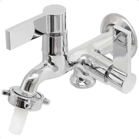 Torneira De Metal Para Maquina De Lavar E Tanque 2 Saídas Acabamento Cromado Life Metais