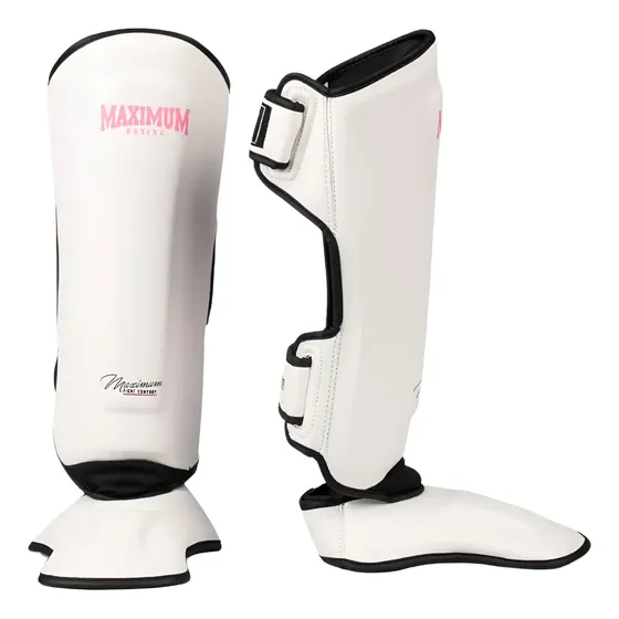 Caneleira Muay Thai E Kickboxing Maximum Alta Performance Cor Branco E Rosa Tamanho M
