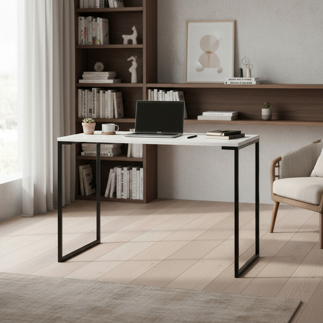 Mesa Executiva EscritĂłrio Industrial 90cm Branco E Preto Branco Mesa Executiva EscritĂłrio Industrial 90cm Branco E Preto Branco