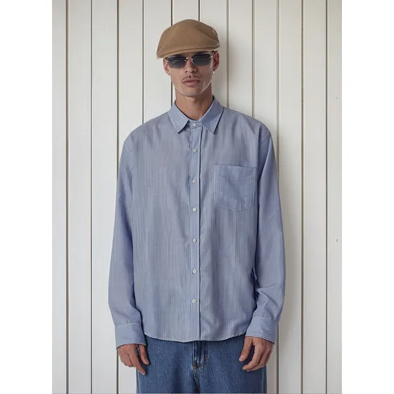 Camisa Celeste Hombre Manga Larga Rayada Midway