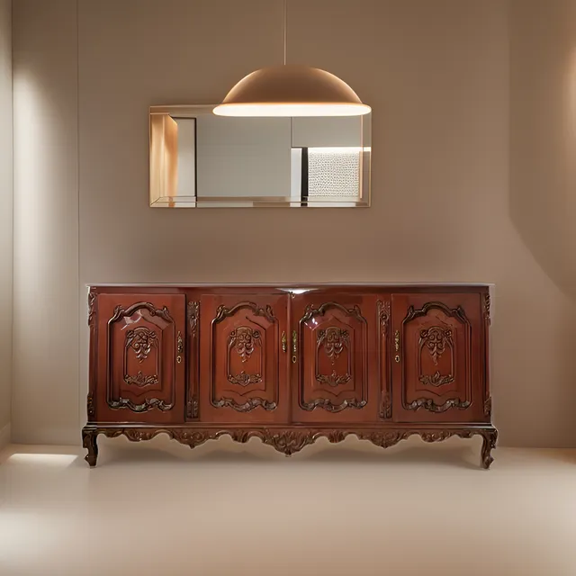 Aparador Rectangular Luis Xv Barroco - 4 Puertas Color Caoba