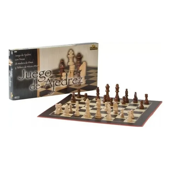 Ajedrez Juego Con Piezas De Madera Y Tablero 49x49cm Bisonte