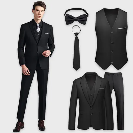 Kit Terno Masculino 5 Peças,blazer,colete,calça+acessórios Preto M