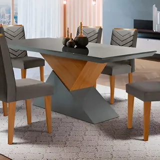 Moderna Mesa Aster 180 Tampo Em Mdf Com 6 Cadeiras Liz Moderna Cor Grafite com Im
