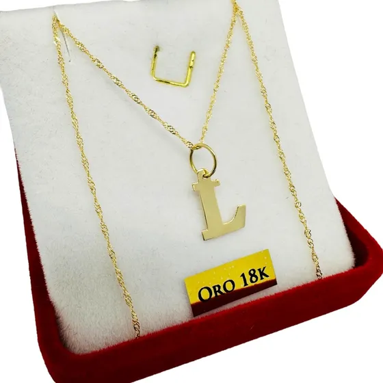 Conjunto Cadena Y Dije Inicial Oro 18k 1.2gr Certificado