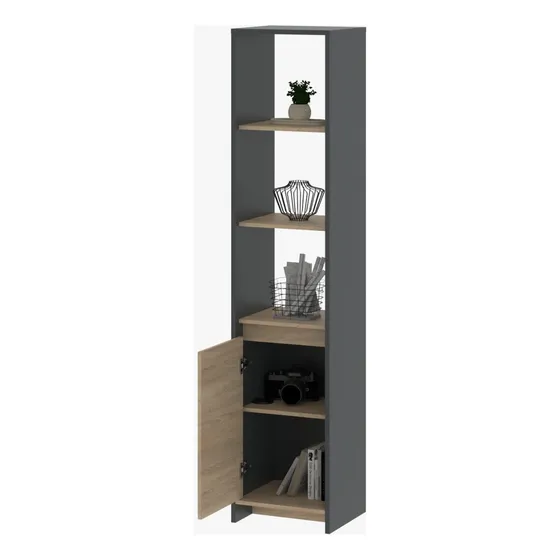 Biblioteca Columna Estanteria Mueble Organizador 1 Puerta Color GRIGIO OSCURO - ROBLE BARDOLINO