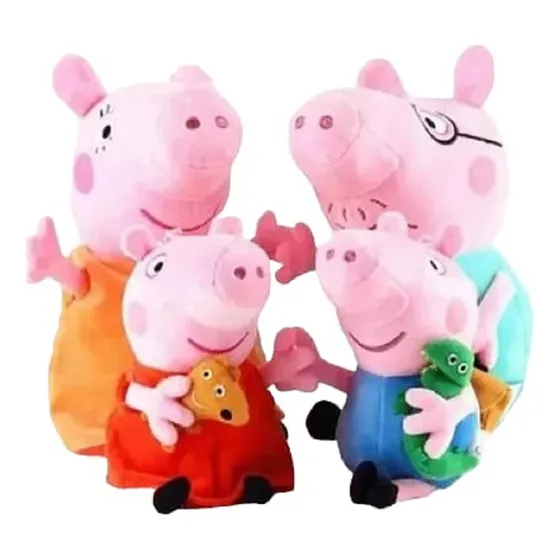 4 Pelucias Familia Peppa Jorge Mamãe Pai Pig Musicais 25cm