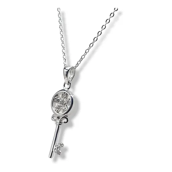 Cadena Dije Llave Flor Plata 925