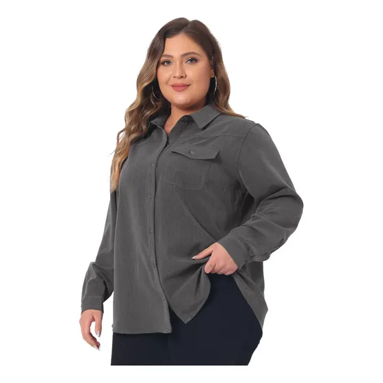 Camisa Vaquera Talla Grande Blusa Tops Con Bolsillo En Pecho