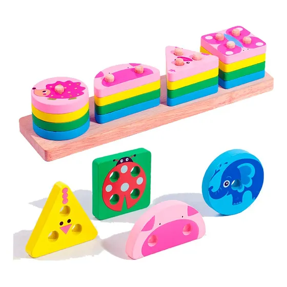 Juego De Encastre De Madera Con Formas, Colores Y Diseños