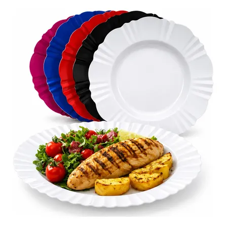 Kit Com 50 Prato Fundo Redondo De Plástico Para Refeições Vermelho Prato Redondo Fundo