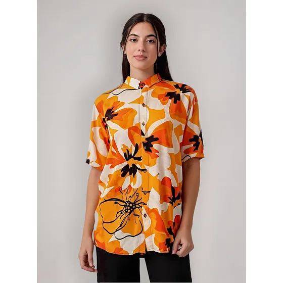 Camisa Luxo Unisex Floreada Botones Fresca Y Liviana