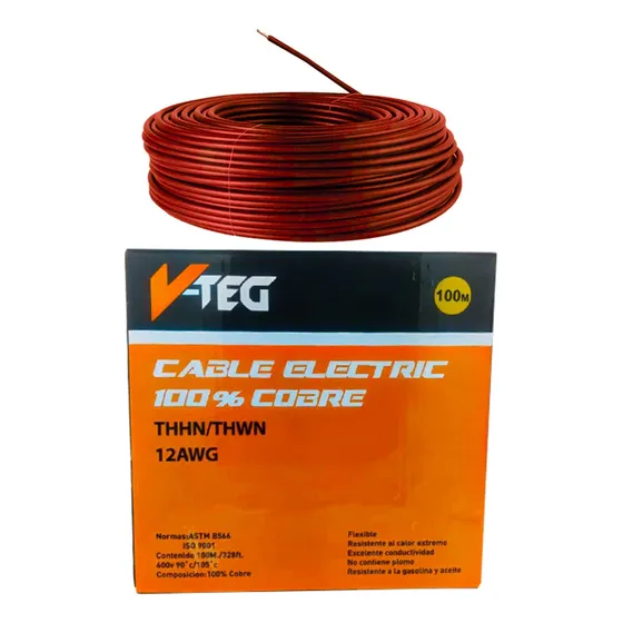 Cable Numero 12 100% Cobre 7 Hilos Awg Thhn 90°c X 100 Mts