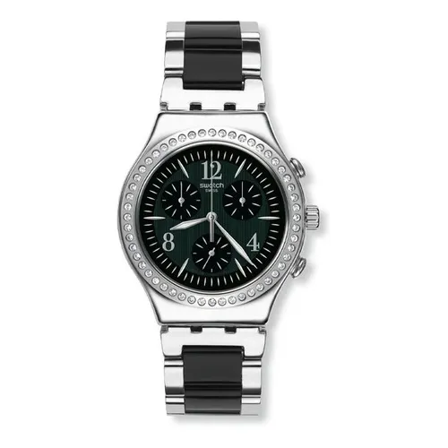 Swatch Chrono Made In Black Or White Color de la correa Negro/Plateado Color del bisel Plateado Color del fondo Negro