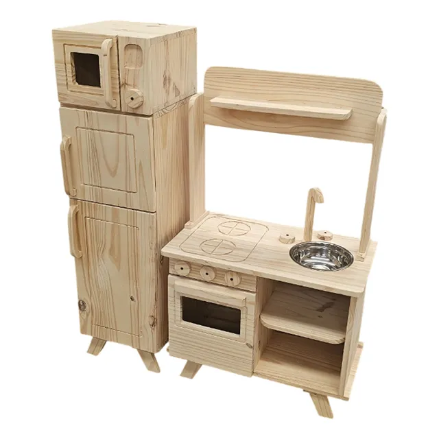 Cocinita De Madera Infantil Con Bacha+heladerita+microhondas