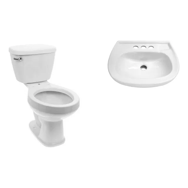Wc Sanitario Inodoro Blanco Eco Redondo De Manija Y Lavabo