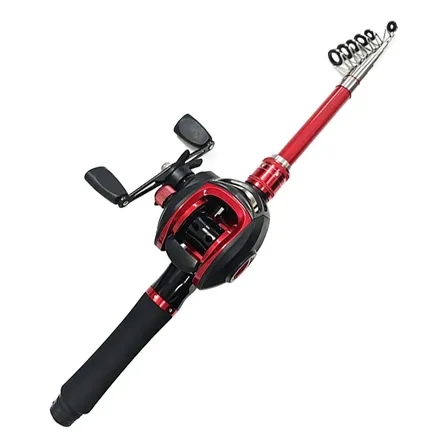 Kit Molinete Pesca + Vara De Pesca Telescopica Vermelho Esquerdo