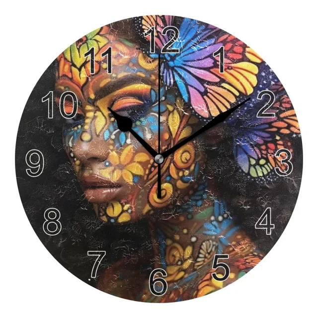 Reloj Afroamericano Negro Mujer Mariposa Pared Baño Tic-tac
