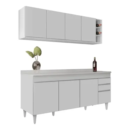 Armário Cozinha Nevada E Balcão 180cm C/tampo Dallas Branco