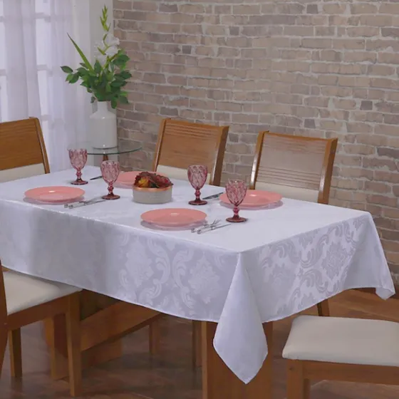 Toalha Mesa Retangular 6 Lugares Cadeiras Premium Cor Branco