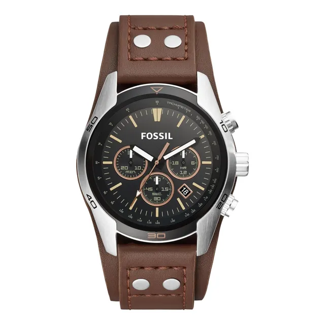 Reloj Fossil Cuarzo Cinturón Cuero Acero Inoxidable Plata 44