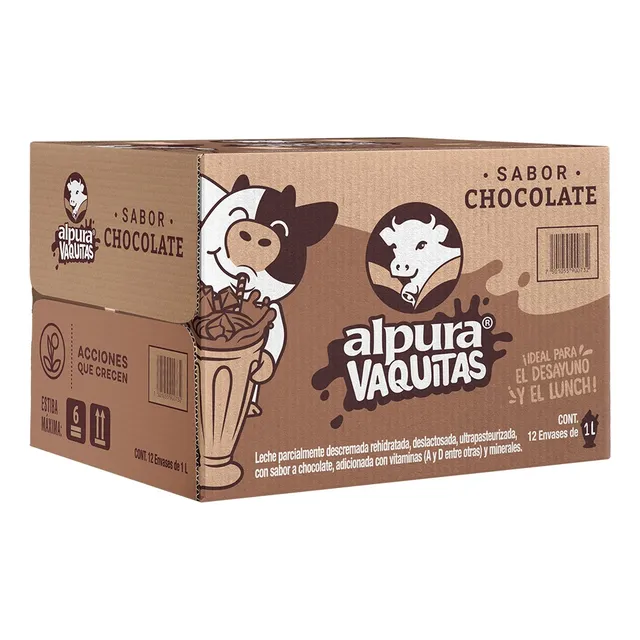 Leche Alpura Vaquitas Sabor A Chocolate 1 L 12pzas