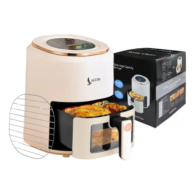 Freidora De Aire Lagom Af335 Sin Aceite Electrica Digital Air Fryer 7.5l Con Ventana Visible 1400w 10 Programas De Cocción 200°c Temperatura Ajustable Calentamiento De Circulación 360° Pantalla Táctil