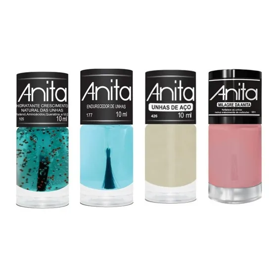 Esmalte Anita Tratamento 4 Produtos Hidratante Endurecedor Unha Aço Milagre Unicornio