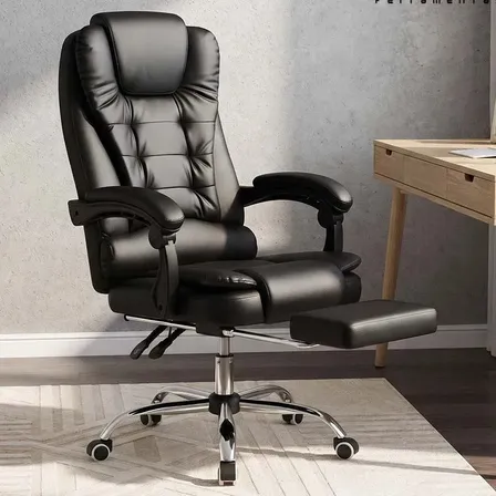 Cadeira Winda Executiva Ergonômica Preta, Com Apoio de Pés e Encosto Reclinável