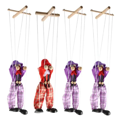 Fun Wooden Clown Marionette Pull String Puppet Vintage To