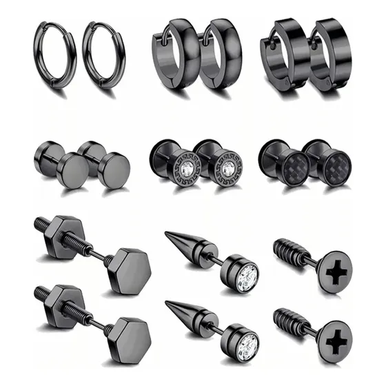 Pack 9 Pares Aretes Hombre Con Piercing, Arracadas Hombre