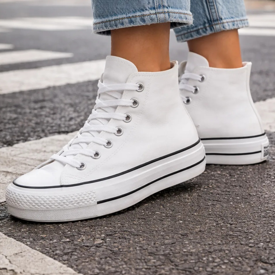 Tênis Chuck Taylor All Star Lift Longo Sintetico Branco/preto/branco Tênis Chuck Taylor All Star Lift Longo Sintetico Branco/preto/branco