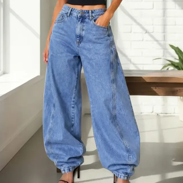 Calça Jeans Barrel Feminina Mom Ballon Cintura Alta