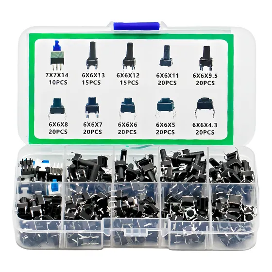 Kit De 180 Push Button Boton 4 Pines 10 Tamaños Switch Caja