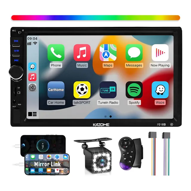 Autoestéreo Kazome 7018B con usb y bluetooth Auto Estereo coche con pantalla táctil y controles al volante