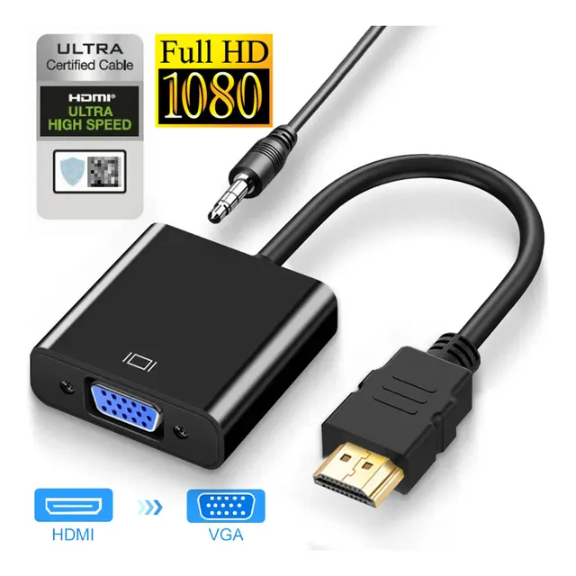 Cable Adaptador Convertidor Hdmi A Vga +regalo Cable 3.5mm Gomita