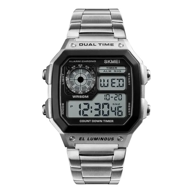 Reloj De Pulsera Skmei Deportivo Casual Modelo 1335 Correa Plateado Bisel Plateado Fondo Gris