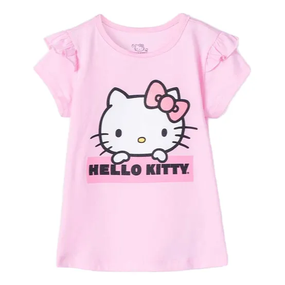Camiseta De Hello Kitty Manga Corta Rosada Para Niña 2t A 5t