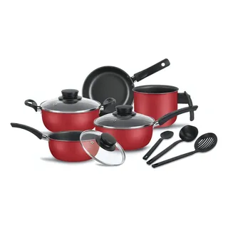Conjunto De Panelas 8 Pçs Teflon Tampas De Vidro Cor Cereja Conjunto De Panelas 8 Pçs Teflon Tampas De Vidro Cor Cereja