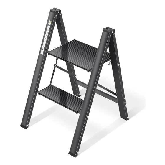 Escalera De Aluminio Plegable 2 Peldaños Ancho