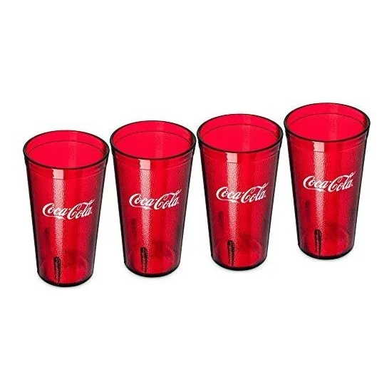 Juego Vaso Plastico Rojo Rubi Logotipo Coca 4 16 Oz