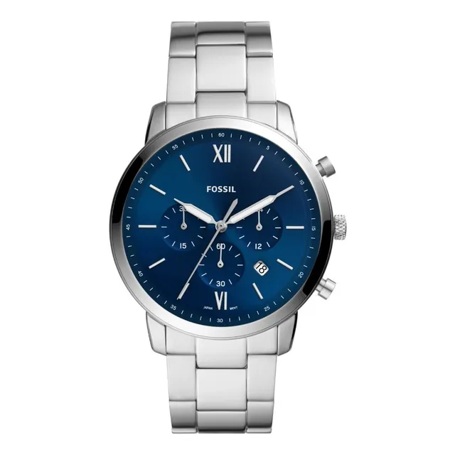 Reloj Hombre Fossil Neutra Chrono Analogo Color De La Correa Plateado
